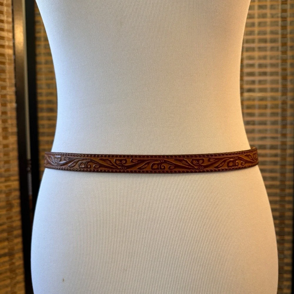 Unbranded Tooled Leather Belt Womens 32 Western Floral Engraved Buckle Boho